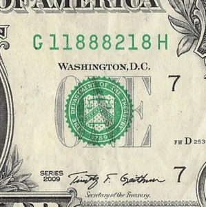 Billete de dólar Trinary 1s 2s 8s elegante número de serie G11888218H casa completa - Imagen 1 de 11