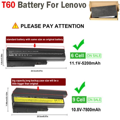 6/9Cell Battery for IBM Lenovo Thinkpad T60 T61 R60 R61 R500 T500 R61e R61i T60p - Image 1 of 4