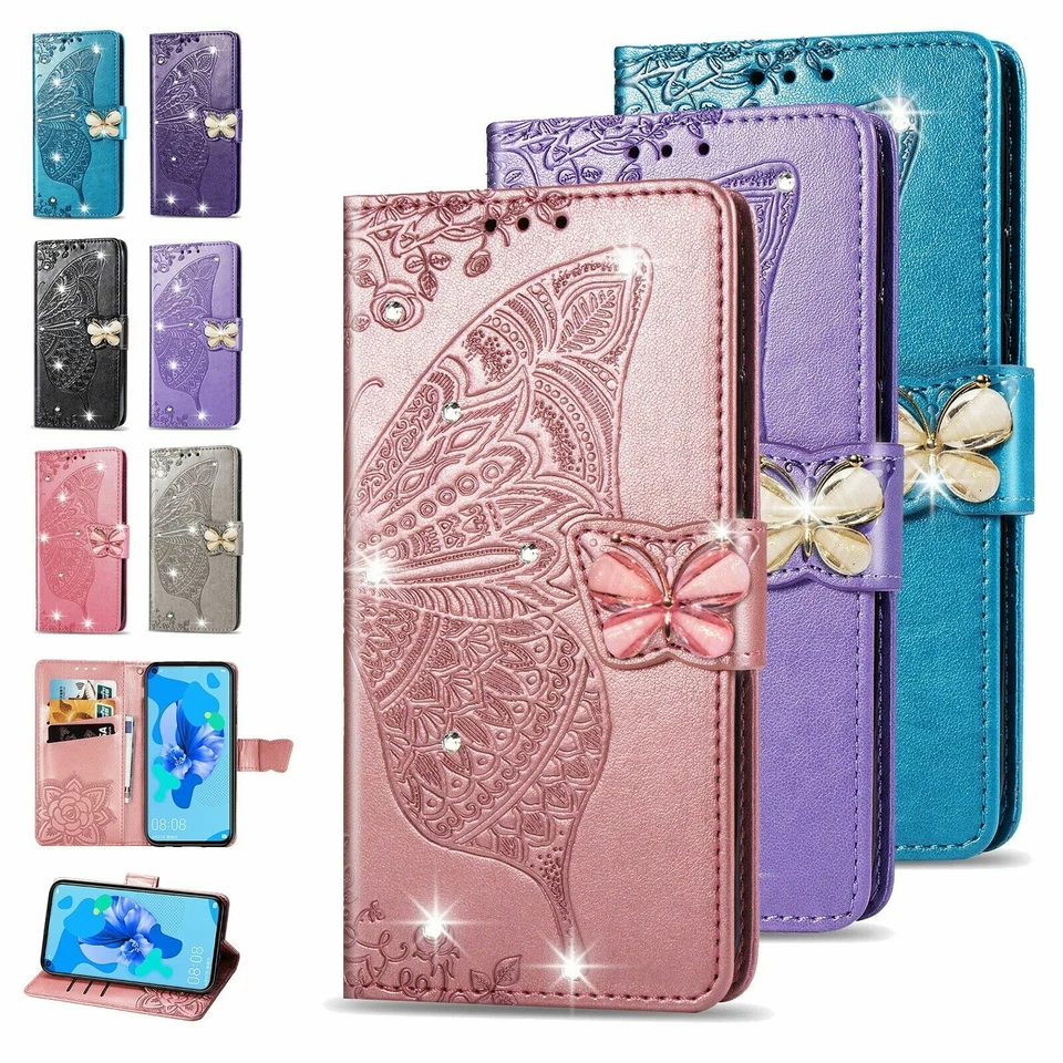 Butterfly Luxury Bling Leather Wallet Case Cover For Samsung A12 A13 A53 A52 5G - Image 1 of 4