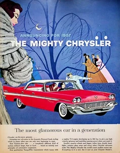1957 Mighty Chrysler Automobile Print Ad Starry Night Evening Groom Crest Moon - Picture 1 of 1