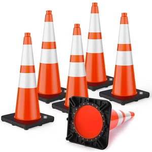 28 Inch Traffic Cones with Black Weighted Base, PVC Orange Cones for Traffic Con - Picture 1 of 7