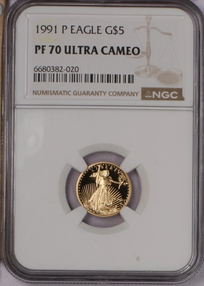 1991-P Gold Eagle 1/10 oz. $5 NGC PF70 Ultra Cameo. Free shipping. - Image 1 of 4