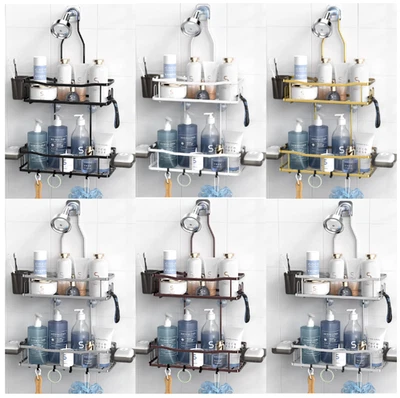6  Color Hanging Shower Caddy Bathroom Organizer Rustproof Shower Shelf Racks Ov - Image 1 of 4