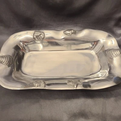 Ihi Serving Plate Bowl Pewter Metal Silver Tone Tray Hand Made India Shiny Long - Image 1 of 4