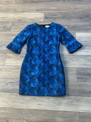 Badgley Mischka Belle Dress Women’s Sz 4 Blue Jacquard Peacock Evening Holiday - Image 1 of 4