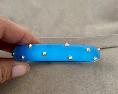 100% Authentic Alexis Bittar Medium Neon Blue Lucite Studded Hinge Bracelet - Image 1 of 4
