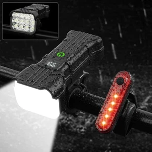 Luces Bicicleta Delanteras y Traseras, 9500 Lúmenes 12 LED Luz Bicicleta, Alto Brillo Delanteras - Imagen 1 de 10