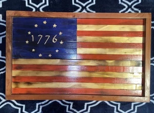 Handmade Rustic USA, Betsy Ross Spirit Of 1776 American Wooden 8 1/2-14 Cedar - Picture 1 of 3