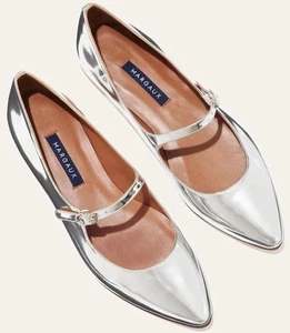 Margaux Mary Jane Silver Mirror Flats sz 36 M~ Made In Spain - Picture 1 of 12