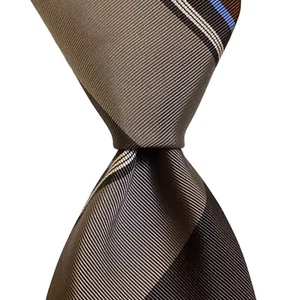 LUIGI BORRELLI NAPOLI Silk/Cotton Necktie ITALY Luxury STRIPED Gray/Brown NWT - Picture 1 of 3