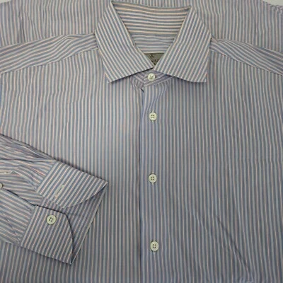 Camisa Canali Talla 16-41 Azul Rosa Rayas Abotonada Manga Larga Foto 1 de 4