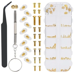Eyeglass Repair Kit - Contains 5 Pairs of Nose Pads, 10 Types Gold Colored Screw - Picture 1 of 6