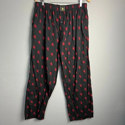 US Polo Assn Mens Cotton Sleepwear Pajama Pants Lounge Black Red Logo XL - Image 1 of 4