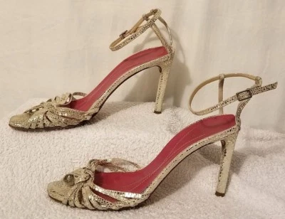 KATE SPADE металлический Серебряная точка печать кожи с ремешками высокий каблук туфли 8 Италия - Изображение 1 из 4