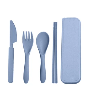 4PCS Wheat Straw Cutlery Set Chopstick Fork Knife Spoon Set with Portable Case - Picture 1 of 17