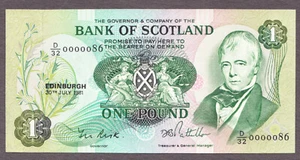 Schottland One Pound 30.7.1981 LOW Serial 0000086 Pick-111e Crisp UNC - Bild 1 von 2