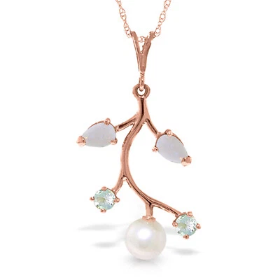 Brand New 14K Solid Rose gold 18" fine Necklace w Opals, Aquamarines & pearl - Image 1 of 4