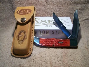 CASE Brand new DARK RED BONE CARBON STEEL Large Folding Hunter with Sheath 31960 - Picture 1 of 3