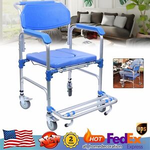 Shower Chair Toilet Seat Potty Chair Wheelchair Fit Elderly Disability 350LBS US