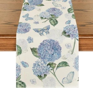 Hydrangea Butterfly Summer Table Runner, Seasonal Spring Holiday Kitchen Dining - Picture 1 of 7