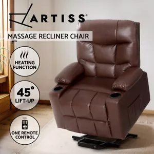 Artiss Recliner Chair Electric Massage Chairs Lift Heated Leather Sofa Brown - Picture 1 of 9