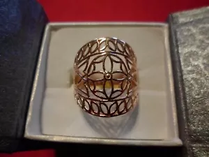 14K Rose Gold Over 925 Sterling Silver Openwork Ring-Size 8 - Picture 1 of 5