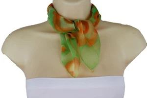 Mujeres Elegante Verde Brillante Suave Bufanda Bolsillo Cuadrado Naranja Estampado Floral Flores - Imagen 1 de 11