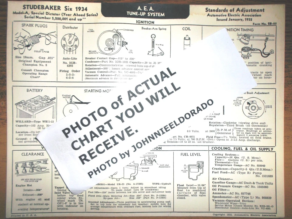 Studebaker Serie SIX Modelo-A 1934, Dictador Especial AEA Gráfico de Afinación Foto 1 de 1