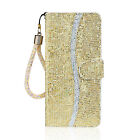 For iPhone 14 15 Pro 15 14 Bling Shockproof PU Leather Wallet Case Phone Case