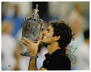 Roger Federer Signed 2007 U.S. Open vs. Novak Djokovic 11x14 Photo PSA AN64234 - Picture 1 of 5