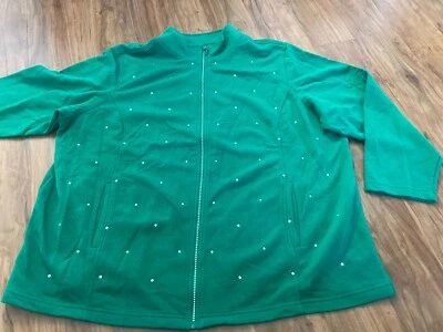 Quacker Factory Green Rhinestone Zip Up Jacket Sweatshirt Women’s Plus Sz 3X - Image 1 of 4