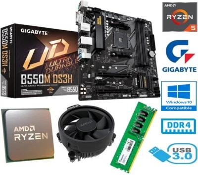 AMD RYZEN 5 5600X BUNDLE - 6 CORE - GIGABYTE B550M-DS3H MOTHERBOARD - 8GB RAM - Image 1 of 4