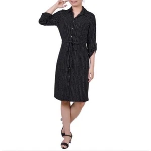 NY COLLECTION Womens Petite 3/4 Sleeve Printed Shirt Dress Black Size PM NWT - Picture 1 of 3