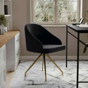 Sora Fabric Upholstered Stationary Chair in Black Velvet/Polished Nickel - Picture 1 of 6