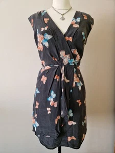 Oasis 100% Silk Black Butterfly Print Lined Wrap Skirt Dress Size 14 - Picture 1 of 12