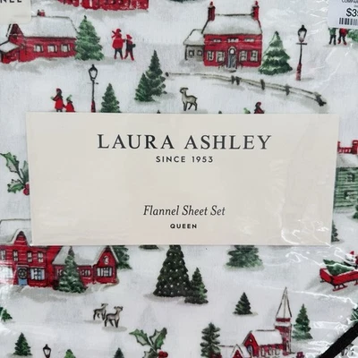 Laura Ashley Holiday Village Christmas Flannel Queen Sheet Set Cotton Christmas - Image 1 of 4