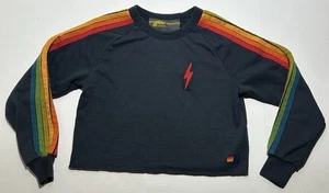 Aviator Nation Bolt kurz geschnittenes Sweatshirt meliert blau Neonstreifen klein hergestellt in den USA - Bild 1 von 8