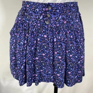 American Eagle Outfitters Mini A-Linien Rock Damen M blau Blumen Knopfleiste - Bild 1 von 5