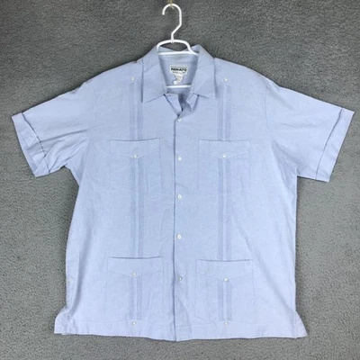Camisa Renato Collezione Para Hombre XL Azul Claro Guayabera Cubana Manga Corta 4 Bolsillos Foto 1 de 4