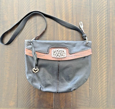 BRIGHTON Vintage SKRIBBLE E04875 Bolsa de Ombro Hobo Dobrável de Couro Preto - Imagem 1 de 4