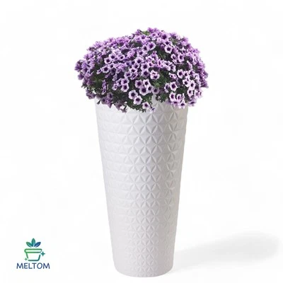 Runder Blumentopf mit Einsatz Blumenkübel Weiß Diamant 3D Effekt Pflanzkübel - Bild 1 von 4