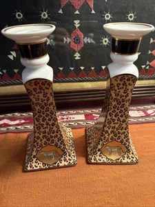 "Juego de 2 candelabros Lynn Chase Amazonian Jaguar 1994 de colección 8,75"" de alto" - Imagen 1 de 13