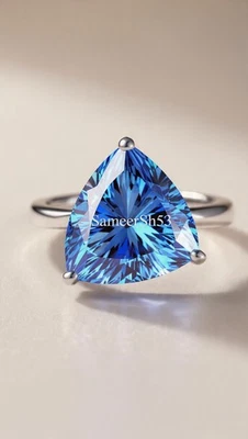 3 Ct Trillion Blue Lab Grown Diamond Ring Sterling Silver | by SameerSh53 - Image 1 of 4