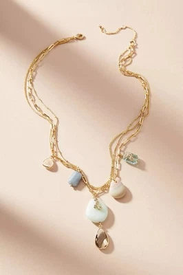 Anthropologie Women's Antique Layered Gem Necklace Gold - Image 1 of 3