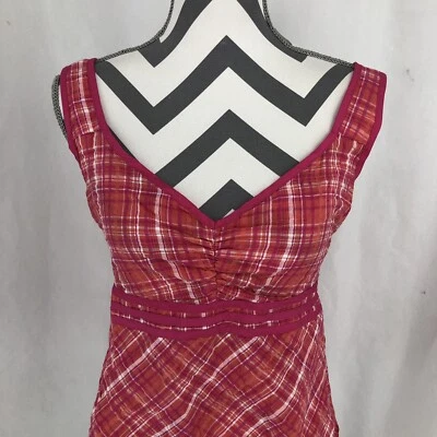 Announcements Maternity Pink Orange Plaid Tie Back Blouse 14789 Large 12/14 - Image 1 of 4