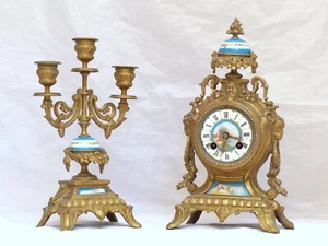 Tolle alte Pendeluhr vergoldetes Lineal Platte Porzellan SEVRES 19. Jh. Uhr - Bild 1 von 12