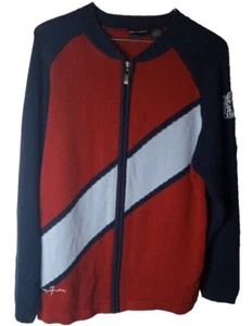 VTG Kids Preppy Cardigan Sweater M 12/14 Full Zip Red Blue Sean John Logo - Picture 1 of 7