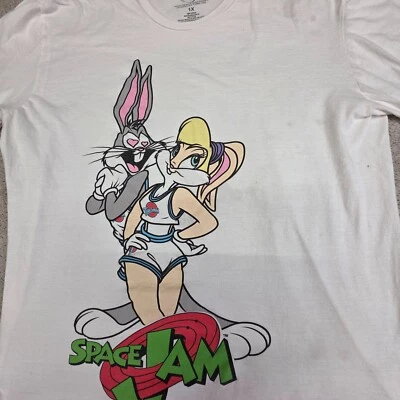 Vintage Bugs and Lola Bunny White t shirt Space Jam 1X Rare - Image 1 of 4