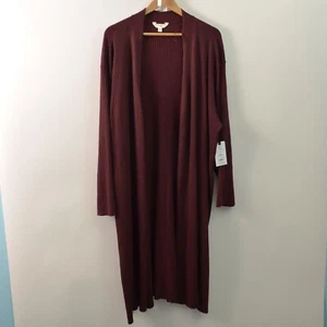 Terra & Sky NWT Long Length Cardigan Womens 3X Maroon Open Front - Picture 1 of 6
