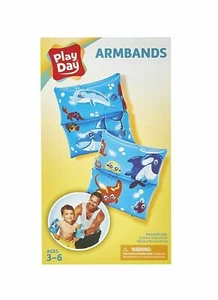 Bandas inflables para brazos de natación flotadores para niños seguridad con estampado temático de tiburón/rayo azul - Imagen 1 de 7